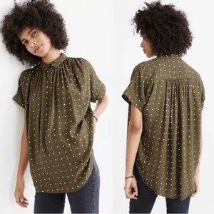 MADEWELL Grid Dot Popover Blouse - Olive - Size XS